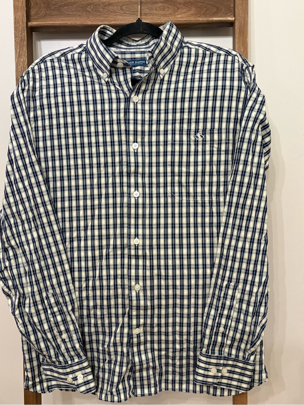 Nautica Navy and White Plaid Button-Down Shirt